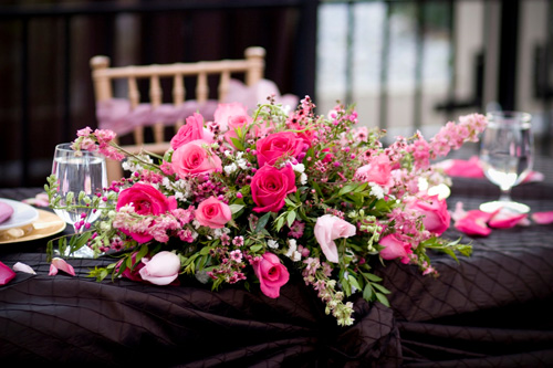 Beautiful Centerpiece on a chocolate brown overlay